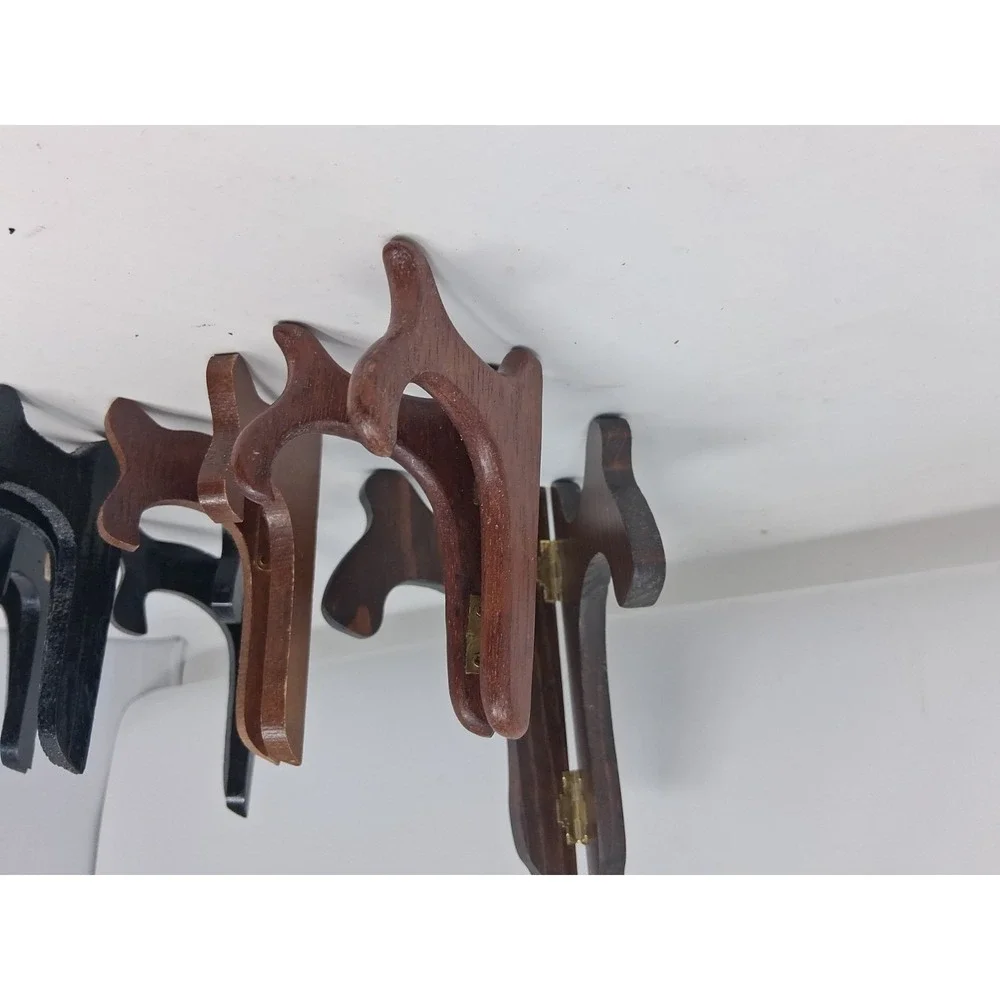 Hinged Easel Plate Holders Wooden Folding Set of 7 Black/brown. Q